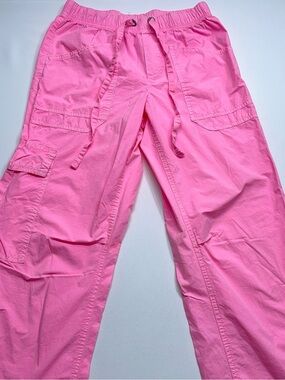 Aerie Wide Leg Baggy Cargo Pants Womens Size XS Pink Cotton Drawstring High Rise